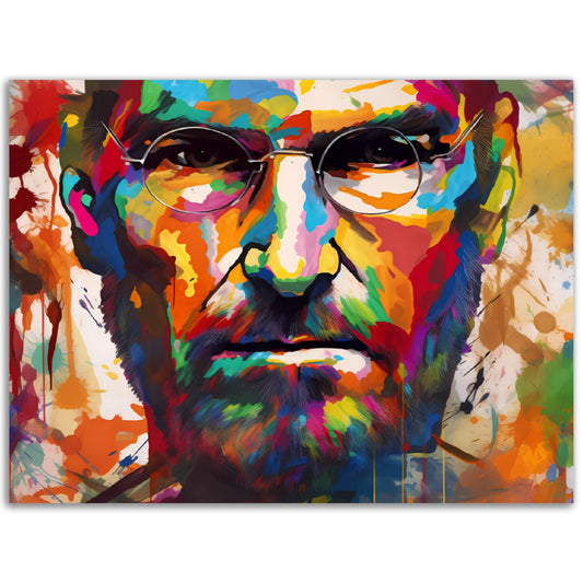 A Portrait of Jobs poster on canvas.