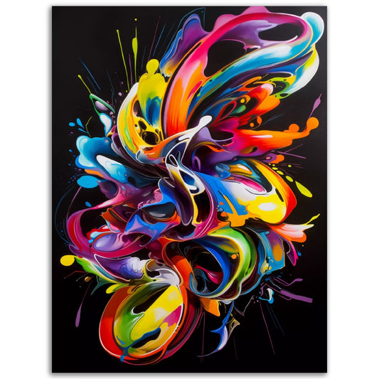 A Splash of Colour," a Pop Art Abstract Art painting on a black background, perfect as a poster or wall art.