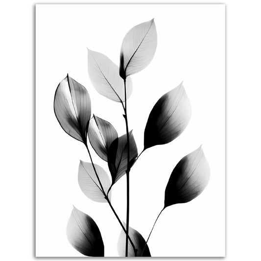 A black and white print of Abstract Leaves on a white background, perfect for wall art.