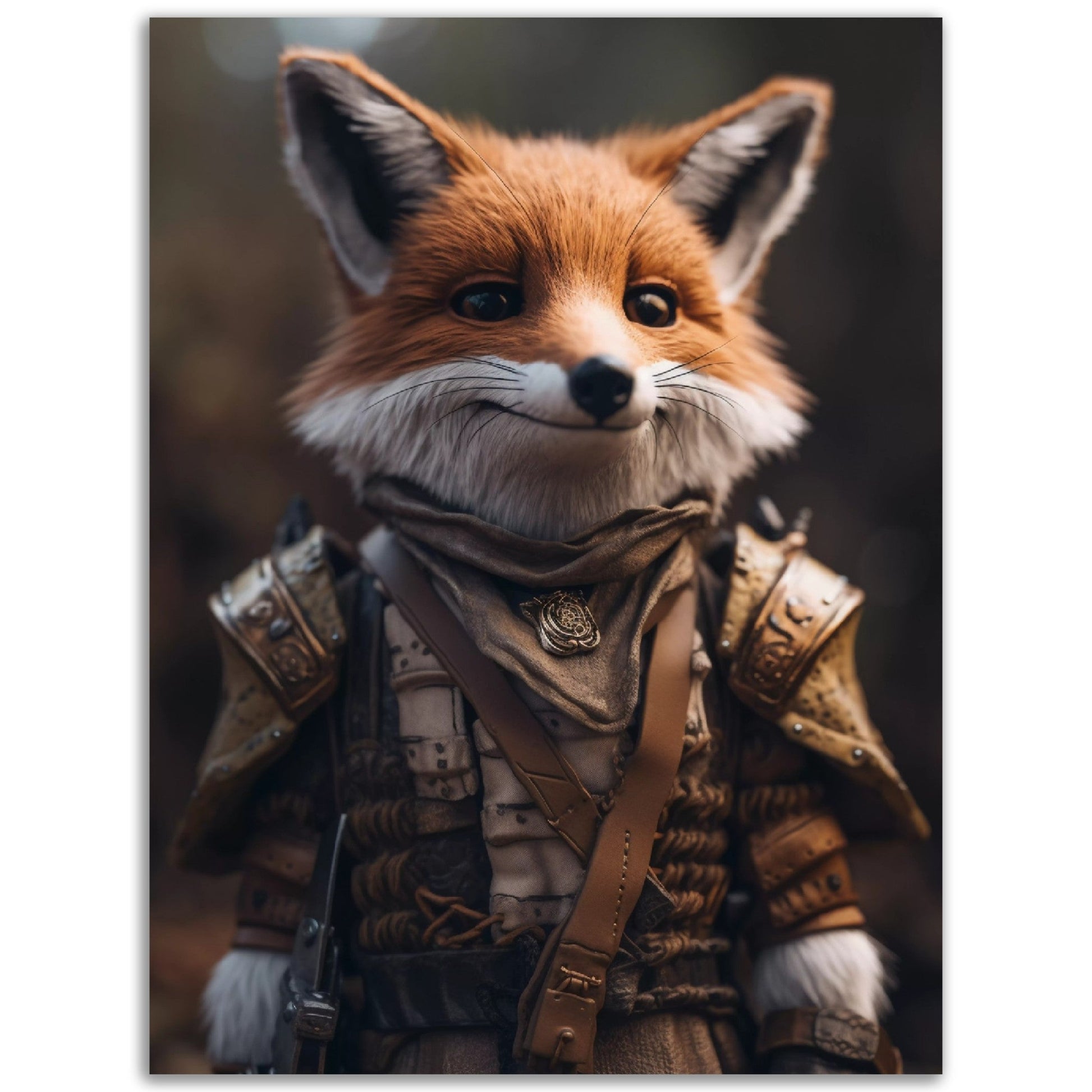 A stunning Adventurer Mr. Fox poster in armor, perfect for wall art.