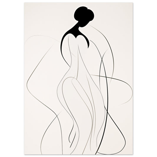 A black and white drawing of a Contour Lady, perfect for wall art.