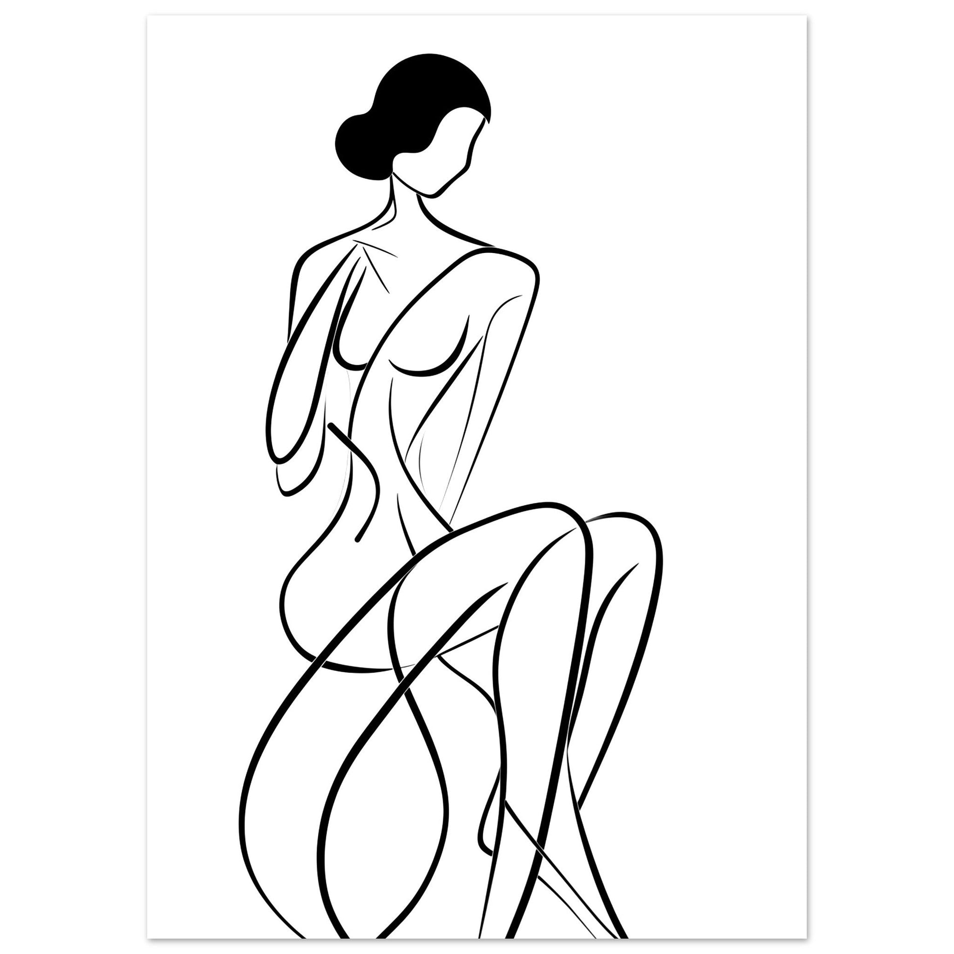 A black and white drawing of a woman sitting on a chair, perfect for adding some artistic flair to your room's Elegance in Contours wall decor.