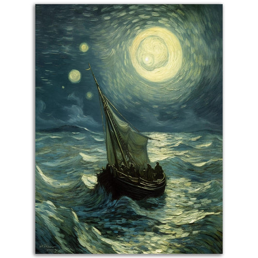 A captivating painting of Famine Sail At Night under a mesmerizing starry sky, perfect for adding a touch of elegance to any room.