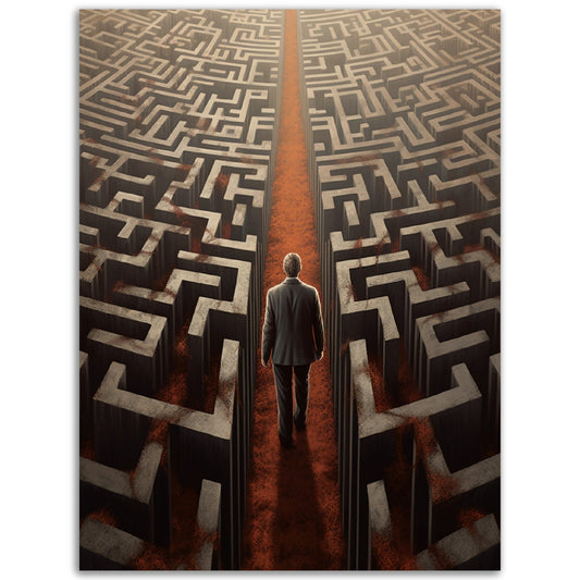 A colorful wall art poster of a man navigating through a maze - Find Your Path