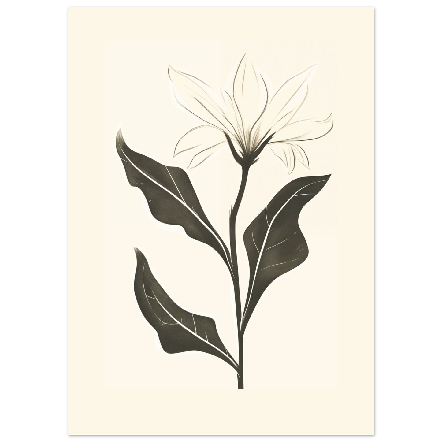 A black and white print of a Flora Whispers on a beige background, perfect as colored wall art or poster wall art for any room.