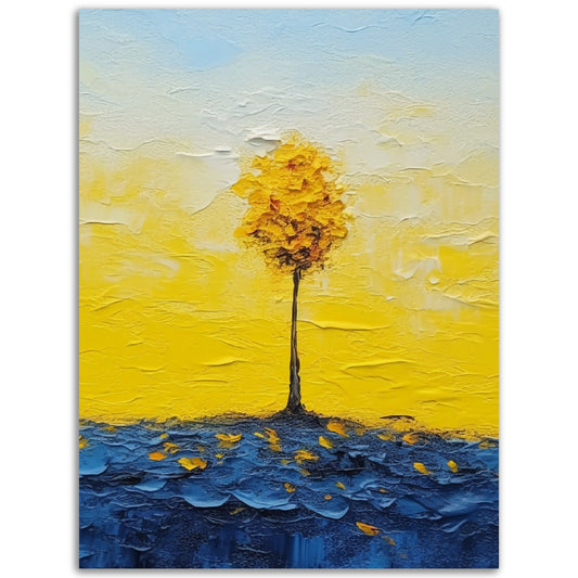 A For Ukrayina portraying a yellow tree on a blue background.