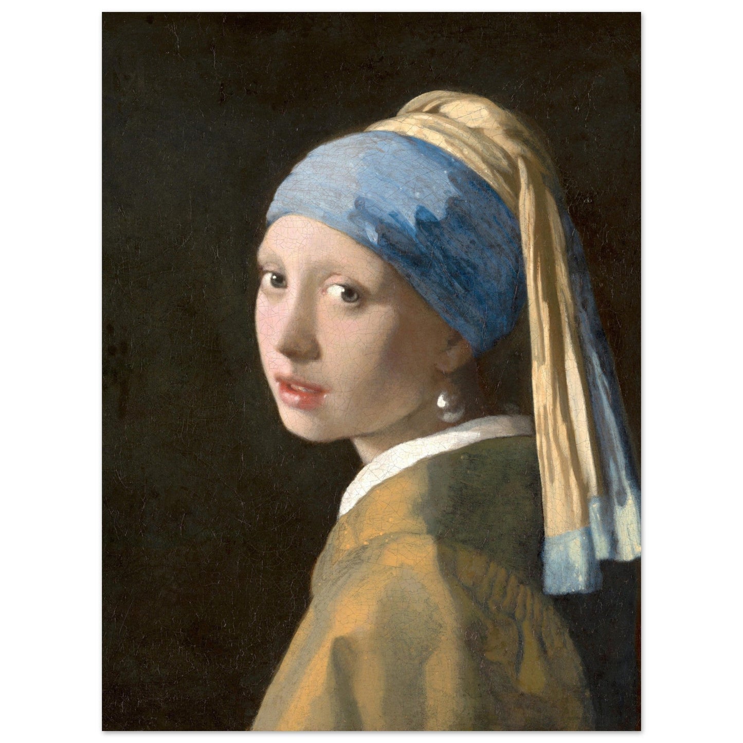 A colored wall art of the Girl with a Pearl Earring.