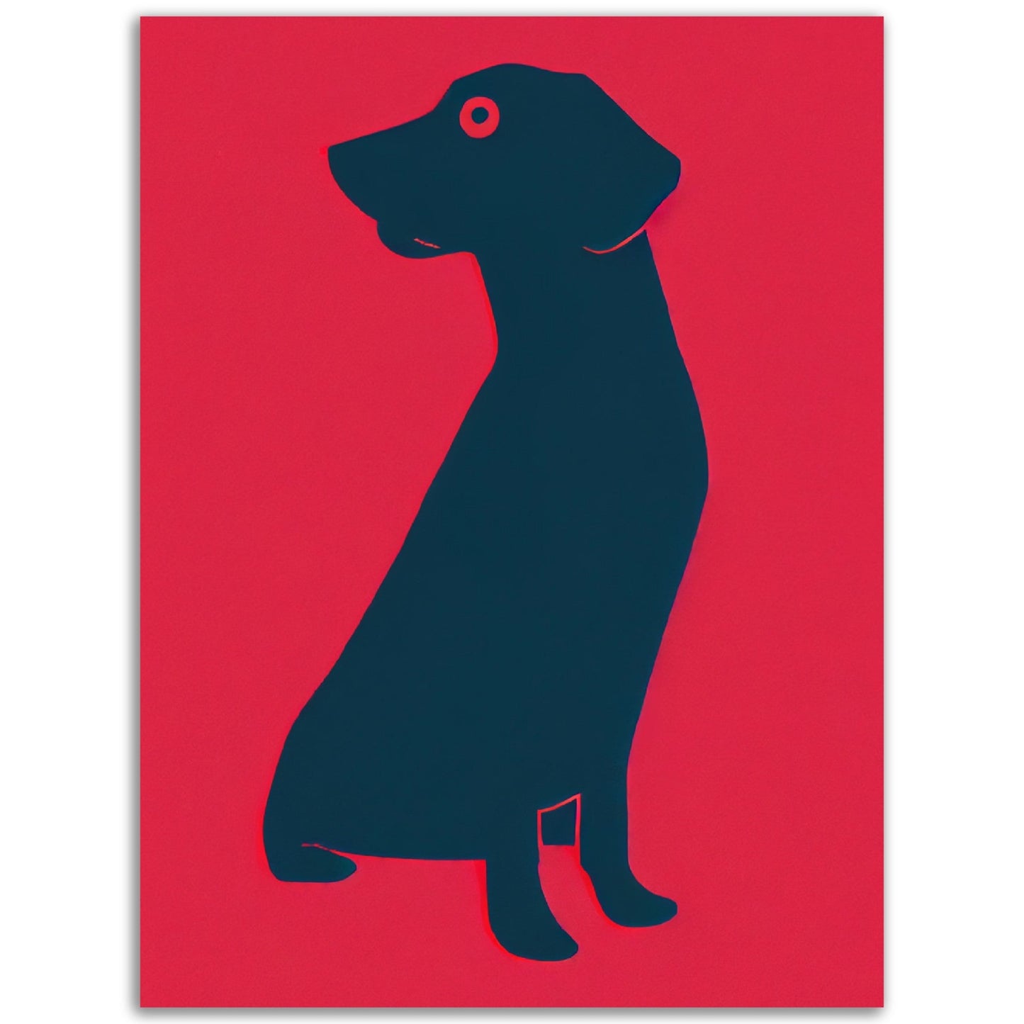 A Pop Art Her Masters Voice featuring a silhouette of a black dog on a red background.
