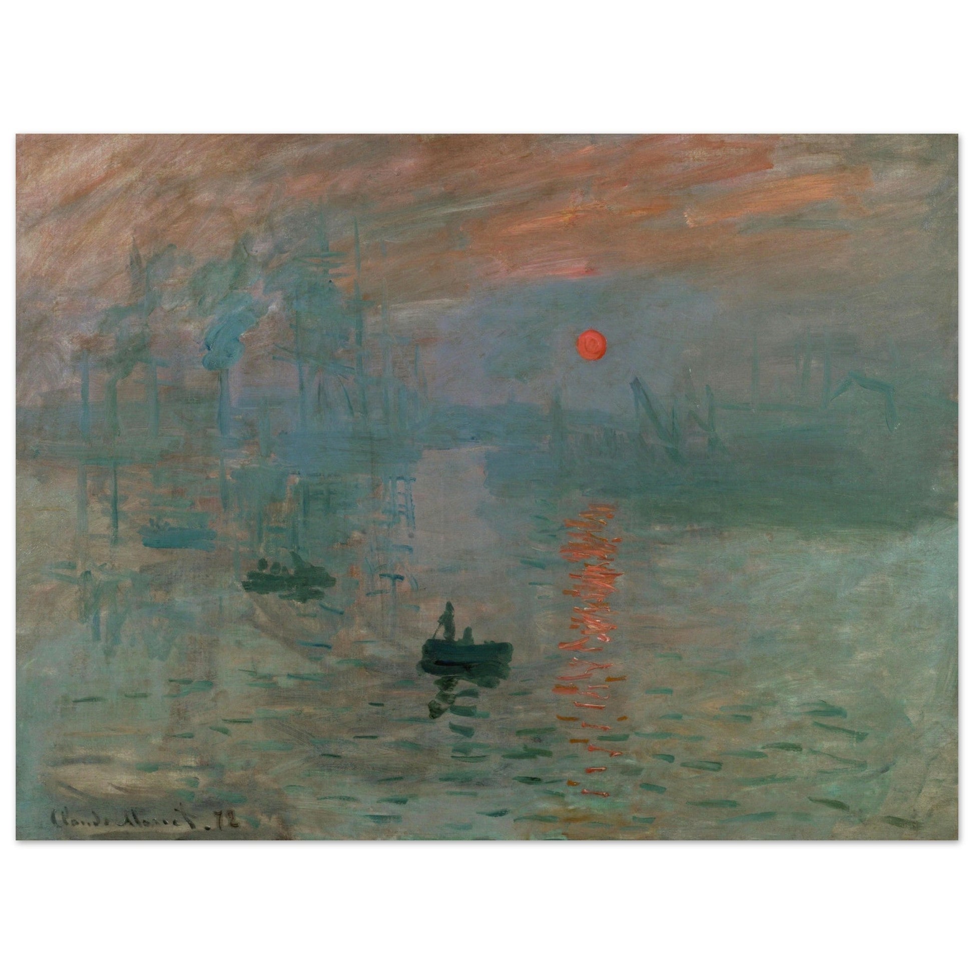 Impression, Sunrise's breathtaking colored wall art captures the exquisite moment of the sun rising over the water, making it the perfect poster for any room.