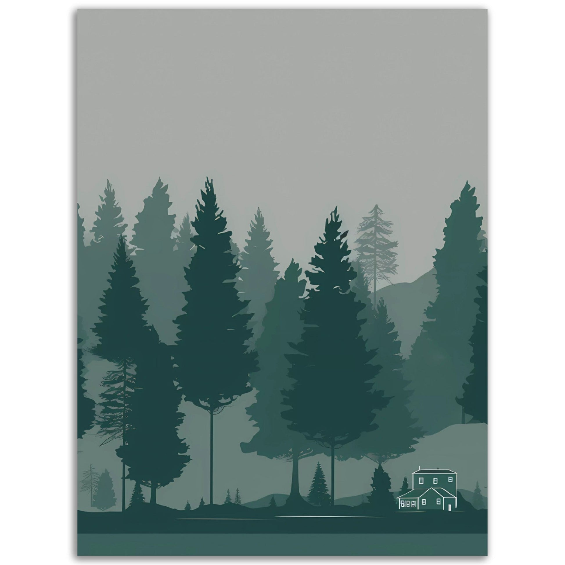 An Isolated Home poster featuring trees and a truck in the background. Perfect for adding a pop of color to your room's wall art collection.
