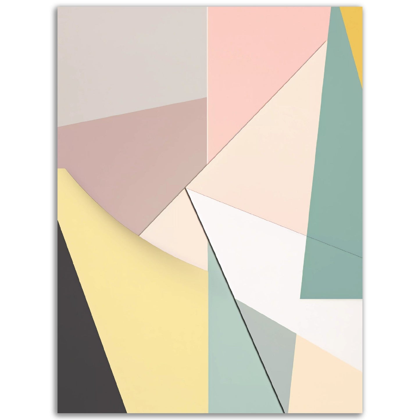 A vibrant Minimal Folded Abstraction poster with geometric shapes on a white background.