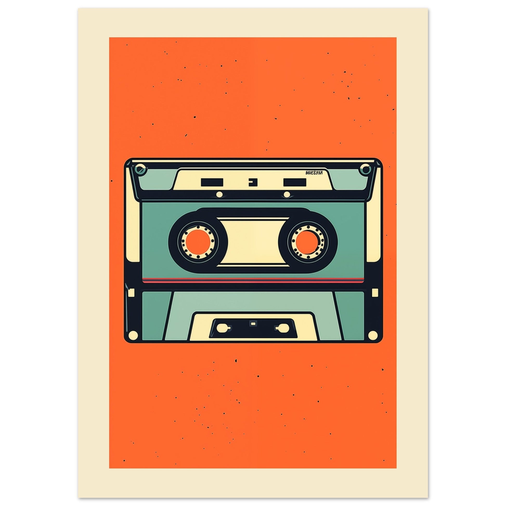 A Pop Art Mixtape Nostalgia poster featuring a cassette on an orange background, perfect for adding a pop of color to any room.
