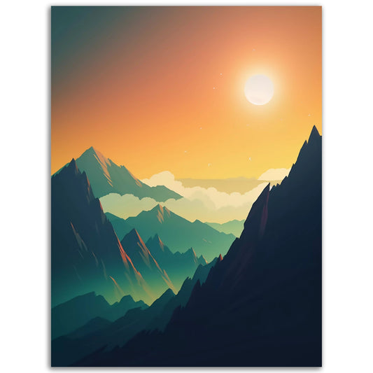A Pop Art poster of "Mountain At Dusk", perfect for adding color and warmth to any room.