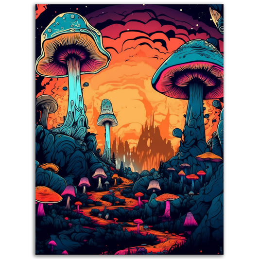 Psychedelic Mushroom City landscape poster wall art print.