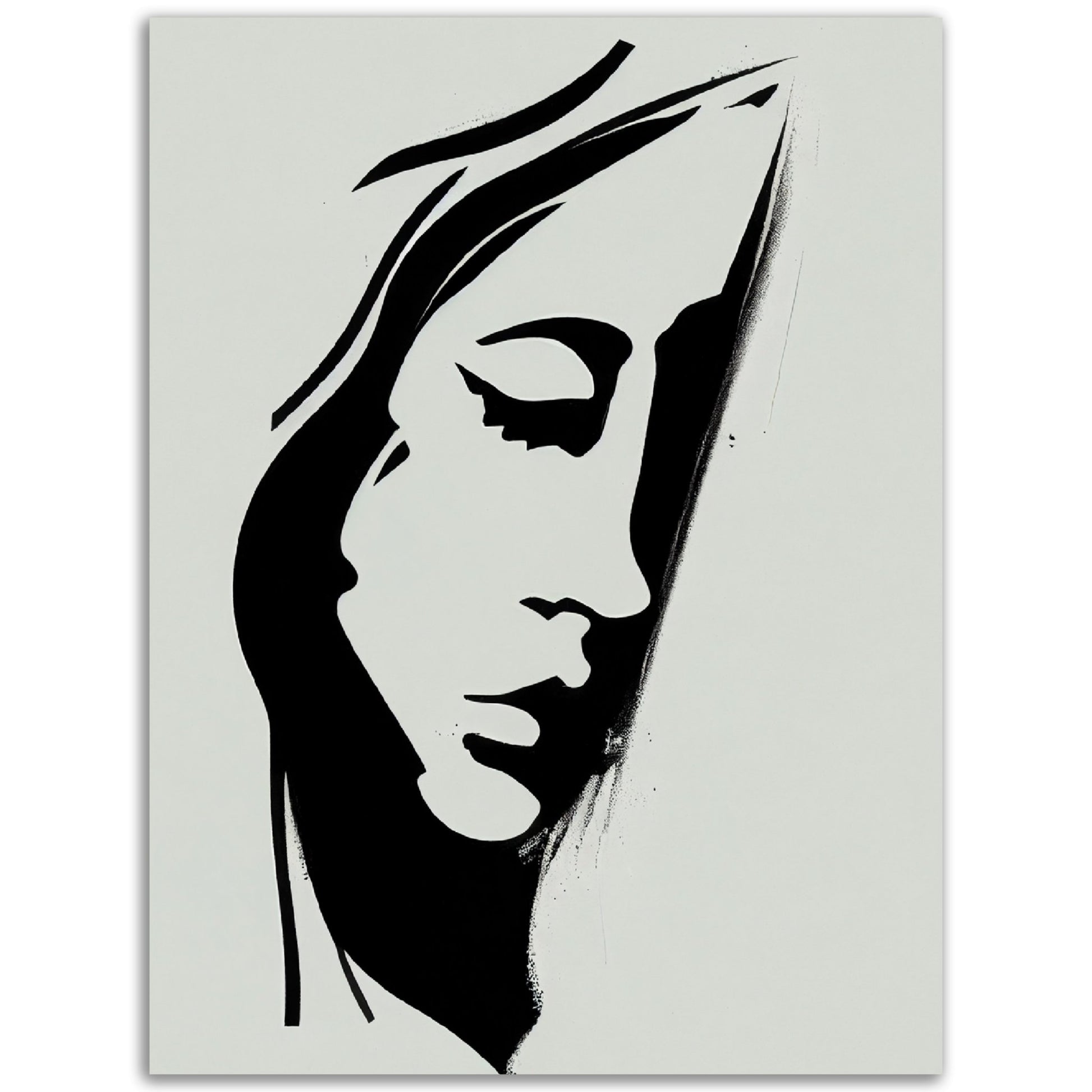 A high-quality black and white drawing of Pondering Girl's face, perfect for posters for room or poster wall art.