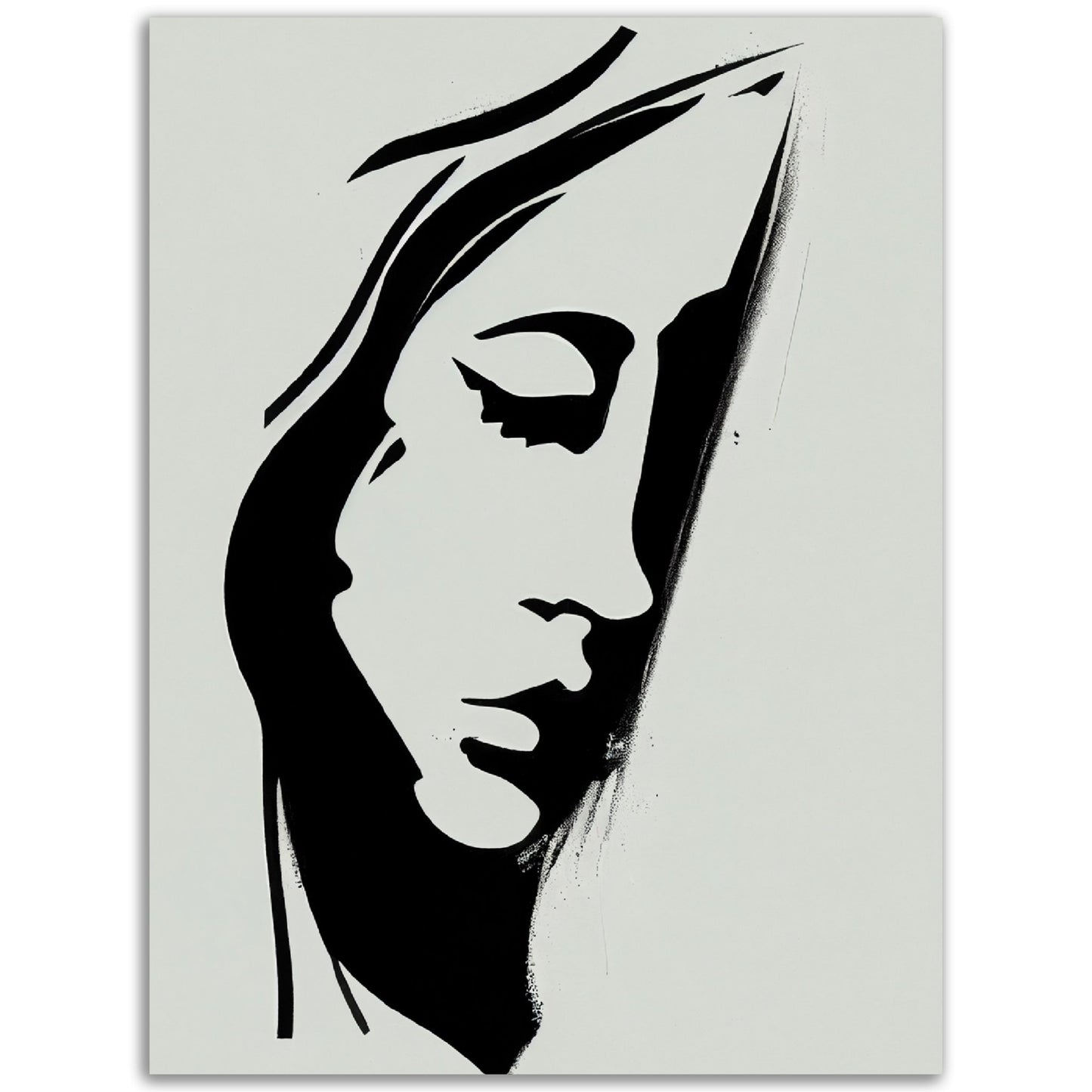 A black and white drawing of Pondering Girl, perfect for decorating your room with high quality poster wall art.