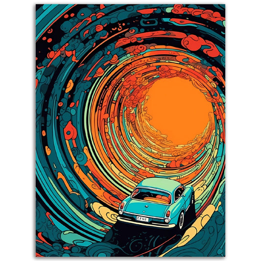 High Quality Psychedelic Getaway Wall Art featuring a car driving through a tunnel.