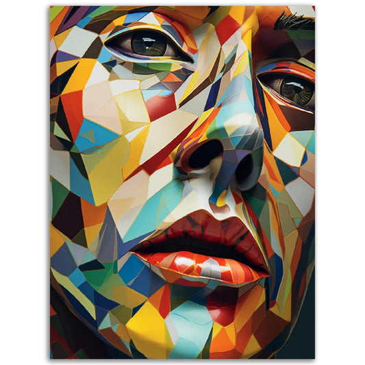 A high quality Shards of Color of an Abstract Art colored wall art featuring a woman's face.