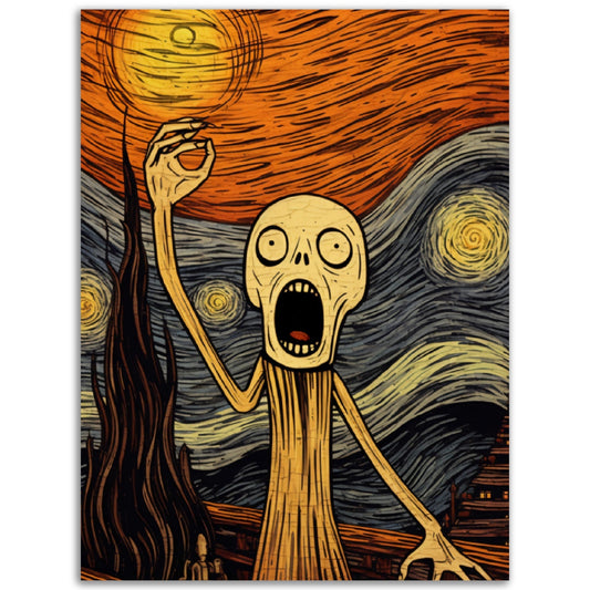 An image of a skeleton with a starry sky, perfect for Shout Wall Art.