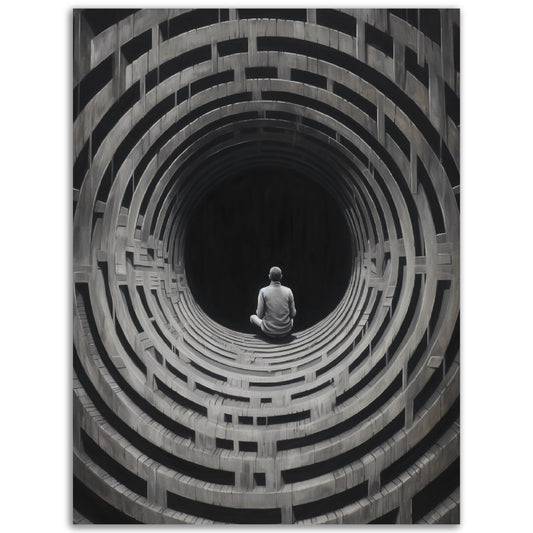 A high-quality image of a man sitting in a tunnel, perfect for Singular Escape wall art or posters for rooms.