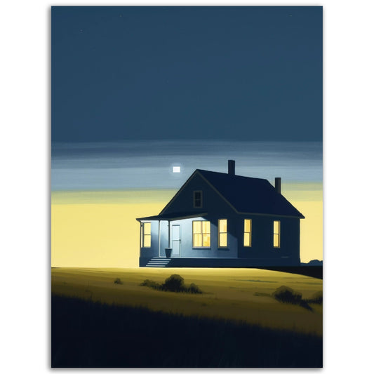 A high quality poster of Someone's Home in the middle of a field at night.