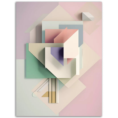 A high quality Squared Minimalism featuring an abstract painting with geometric shapes on a pink background.
