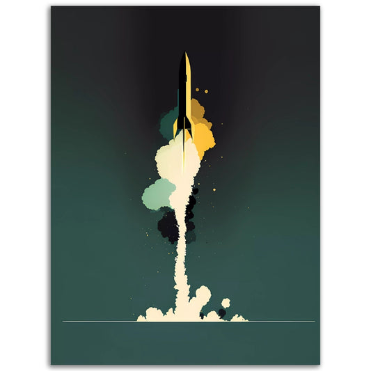 A high-quality Starship poster of a rocket launch with smoke coming out of it.
