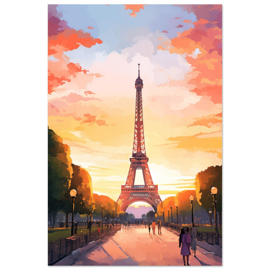 A high-quality poster of the Sunset Serenade in Paris, perfect for displaying as wall art.