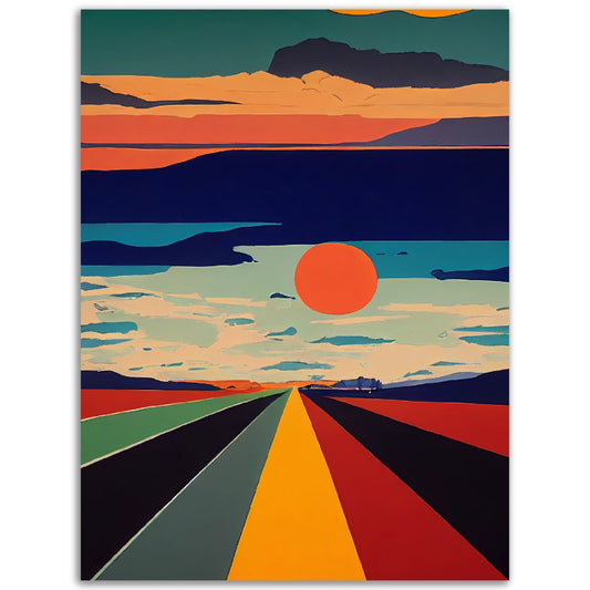 A colorful Sunset Strip painting elegantly displayed as a high quality poster for room décor.