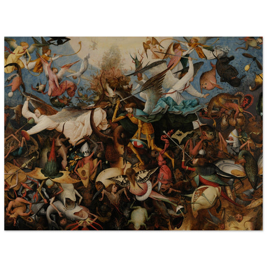 Enhance the ambiance of your room with "The Fall of the Rebel Angels," a captivating poster showcasing an epic battle between angels and demons. This high-quality poster wall art is perfect for those looking to elevate their decor and add a unique touch.