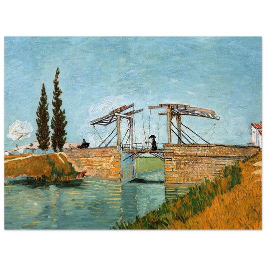 A Pop Art colored wall art poster of The Langlois Bridge at Arles with Women Washing.