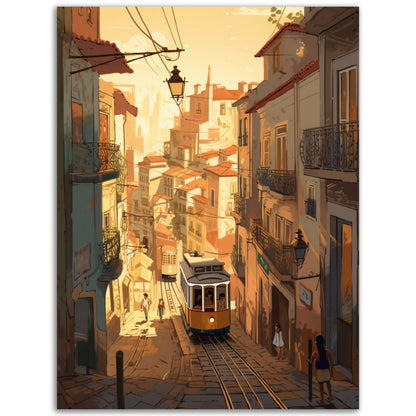 A high-quality colored wall art featuring The Losboa Tram gracefully gliding down the streets of Lisbon.