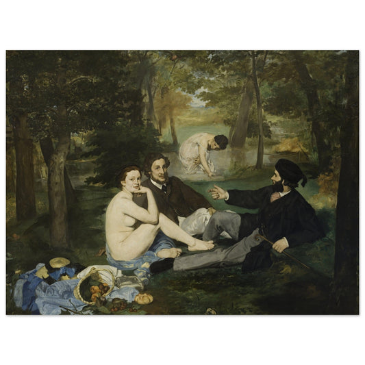 Edouard Manet's 'The Luncheon on the Grass' is a stunning example of colored wall art that would make a perfect addition to any room. This poster captures the beauty and