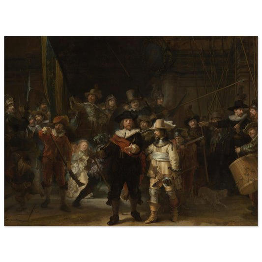 A high quality, colored wall art poster featuring The Night Watch, perfect for adding character to any room.