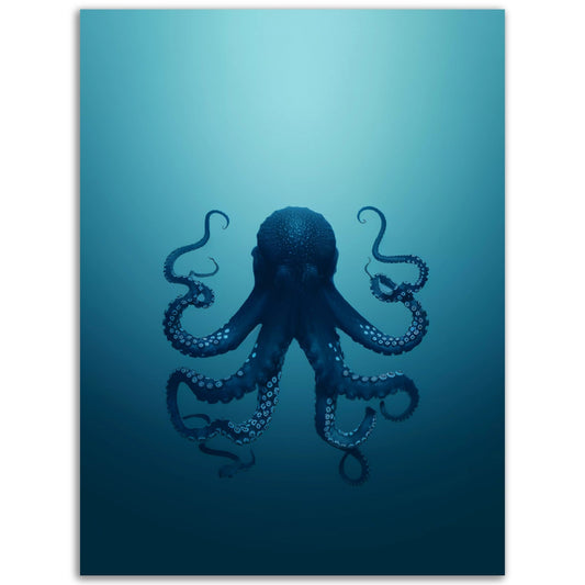 A Pop Art octopus with tentacles in the ocean, portrayed in The Watcher Beneath colored wall art.