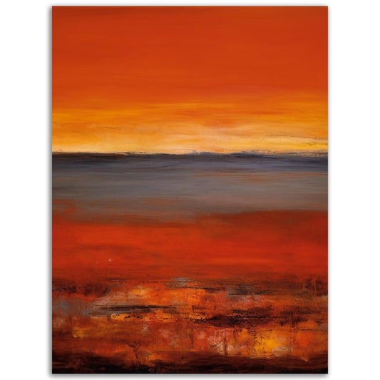 A high-quality, Abstract Art colored wall art of an orange sunset called "The Weight of Emotion" for room decoration.