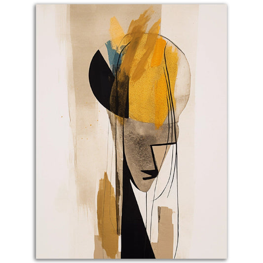 A Pop Art and captivating Abstract Art painting of a woman's head, perfect for adding a pop of color to any room. This high-quality "Topped by Gold" is a stunning piece of colored wall art that will instantly