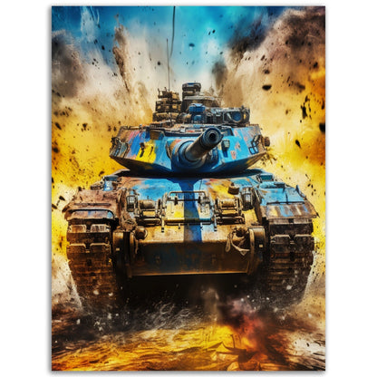 A high quality Victory With Ukraine wall art of a tank engulfed in a fire.
