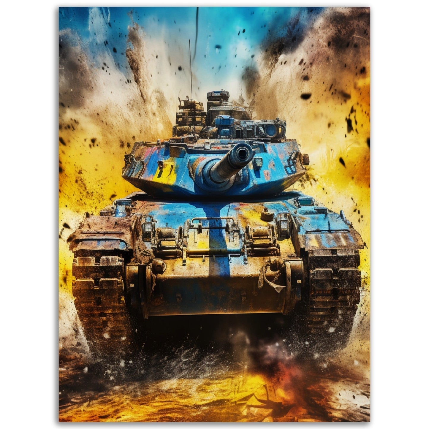 High Quality Colored Wall Art depicting Victory With Ukraine amidst raging flames, perfect for decorating rooms.