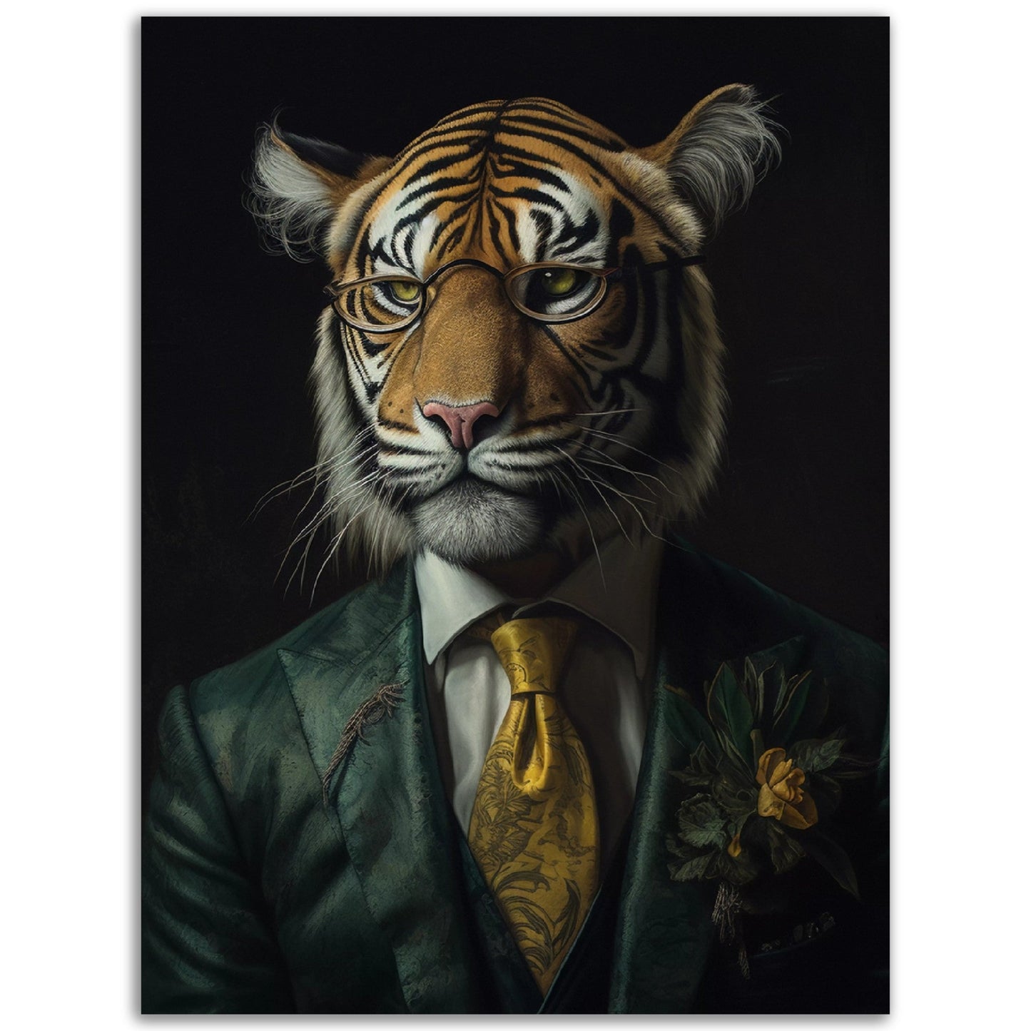 A high-quality Well Dressed Tiger, perfect for room decor or wall art.